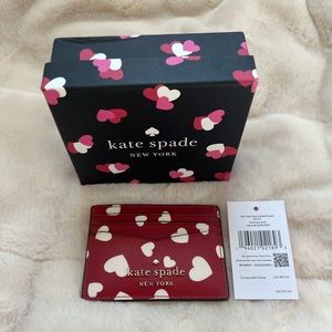 KATE SPADE staci heart pop printed boxed small card holder in red multi